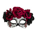 "DIA DE LOS MUERTOS AUGENMASKE MIT SCHWARZEN & DUNKELROTEN ROSEN" – Vorderansicht