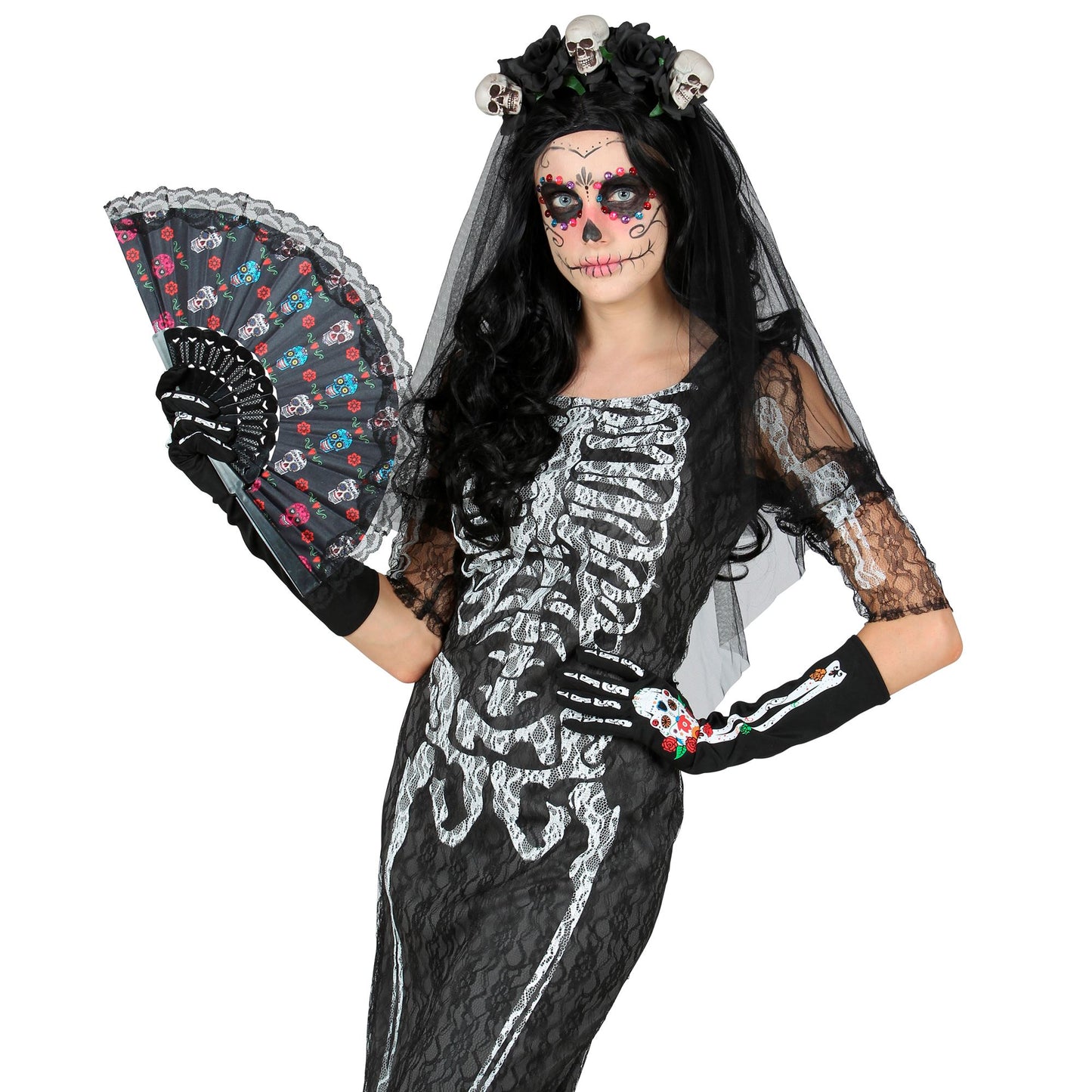 "DIA DE LOS MUERTOS FÄCHER AUS STOFF" 23 cm – Ansicht 5