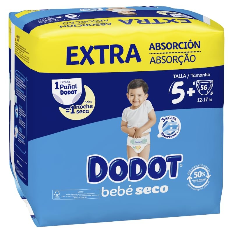 Dodot Extra Babywindeln Grösse 5, Packung mit 56 Stück