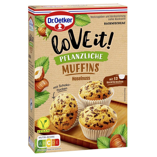 Dr Oetker LoVE it! Pflanzliche Muffins vegane Backmischung Haselnuss – Produktansicht
