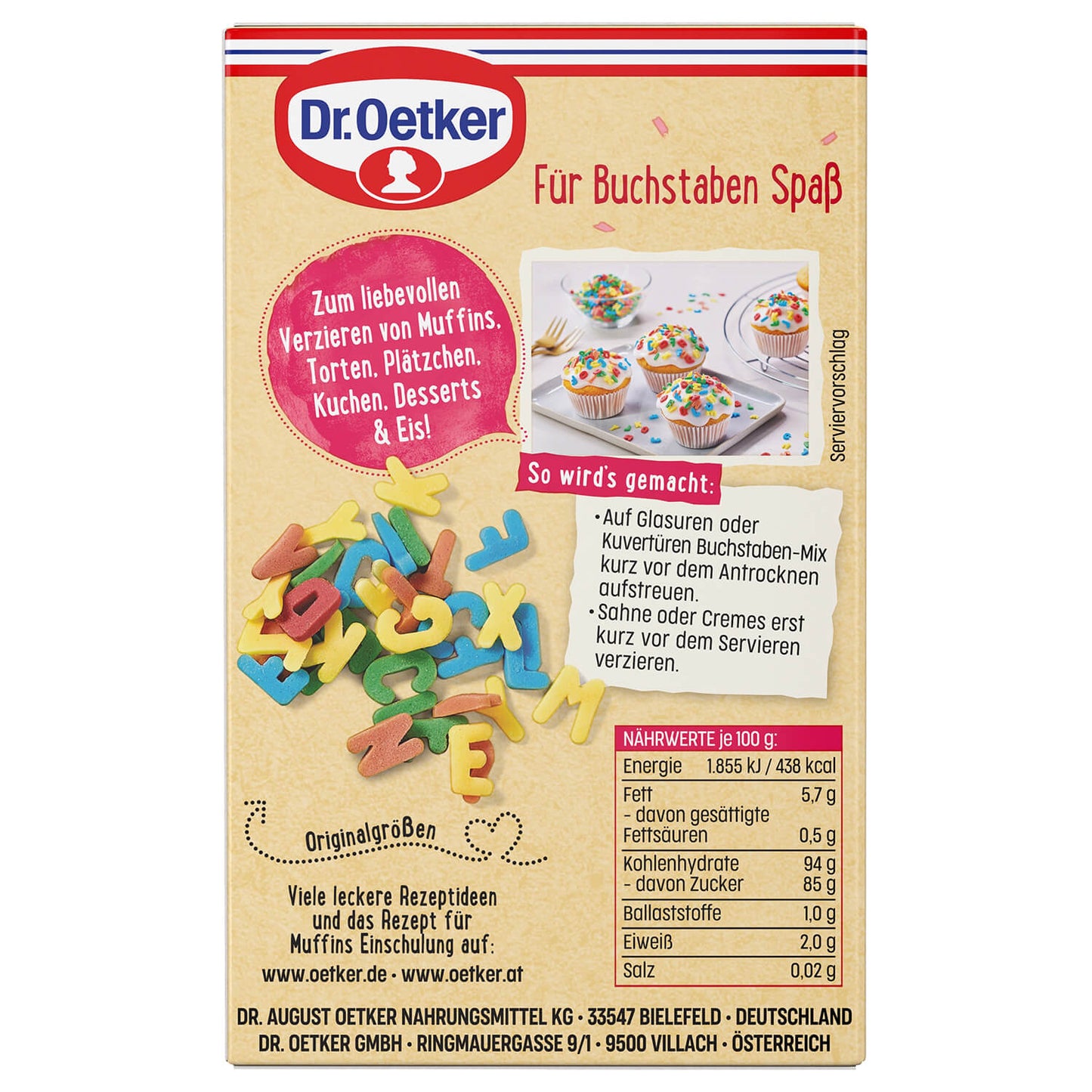 Dr Oetker Dr. Oetker Für Buchstaben Spass Bunter Mix Kuchendeko essbare Buchstaben – Verpackung