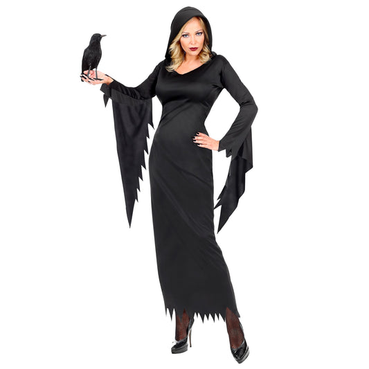 "DUNKLE KÖNIGIN" (Kleid mit Kapuze) – Vorderansicht