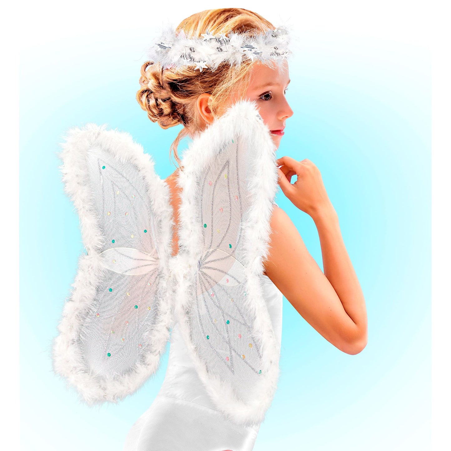 "ENGEL" Set (modellierbare Flügel mit Maraboudekoration und Paillletten, Marabou Heiligenschein) – Ansicht 3