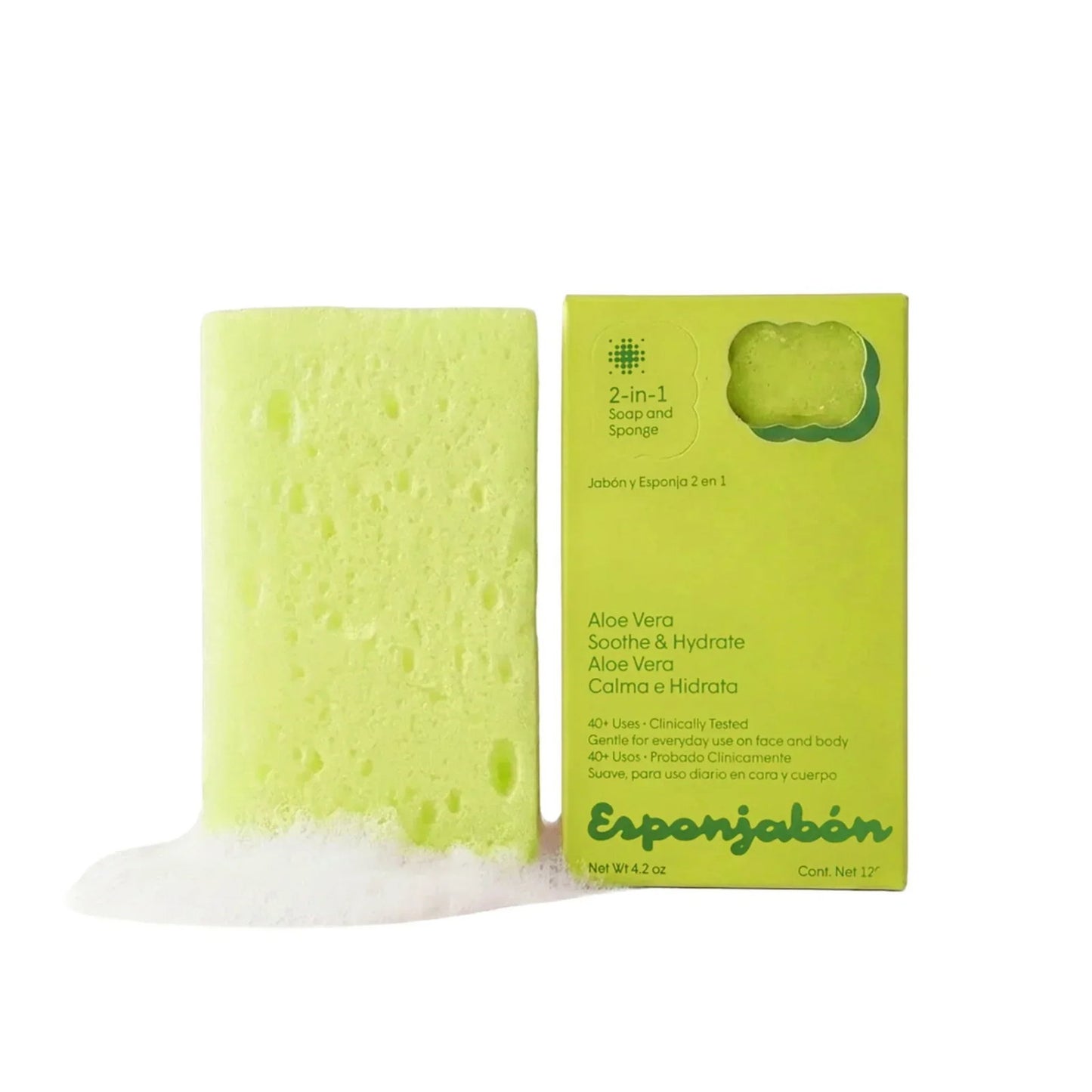 Esponjabon, Aloe Vera, Feuchtigkeitsspendend & Beruhigend, Seife und Schwamm 2-in-1, Für Gesicht & Körper, 120 g