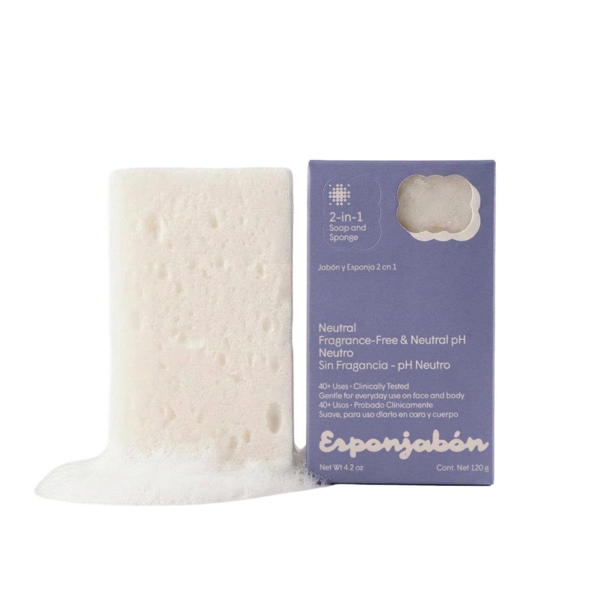 Esponjabon Neutral duftfreies Massage-Seifenstück 120 g für Gesicht und Körper