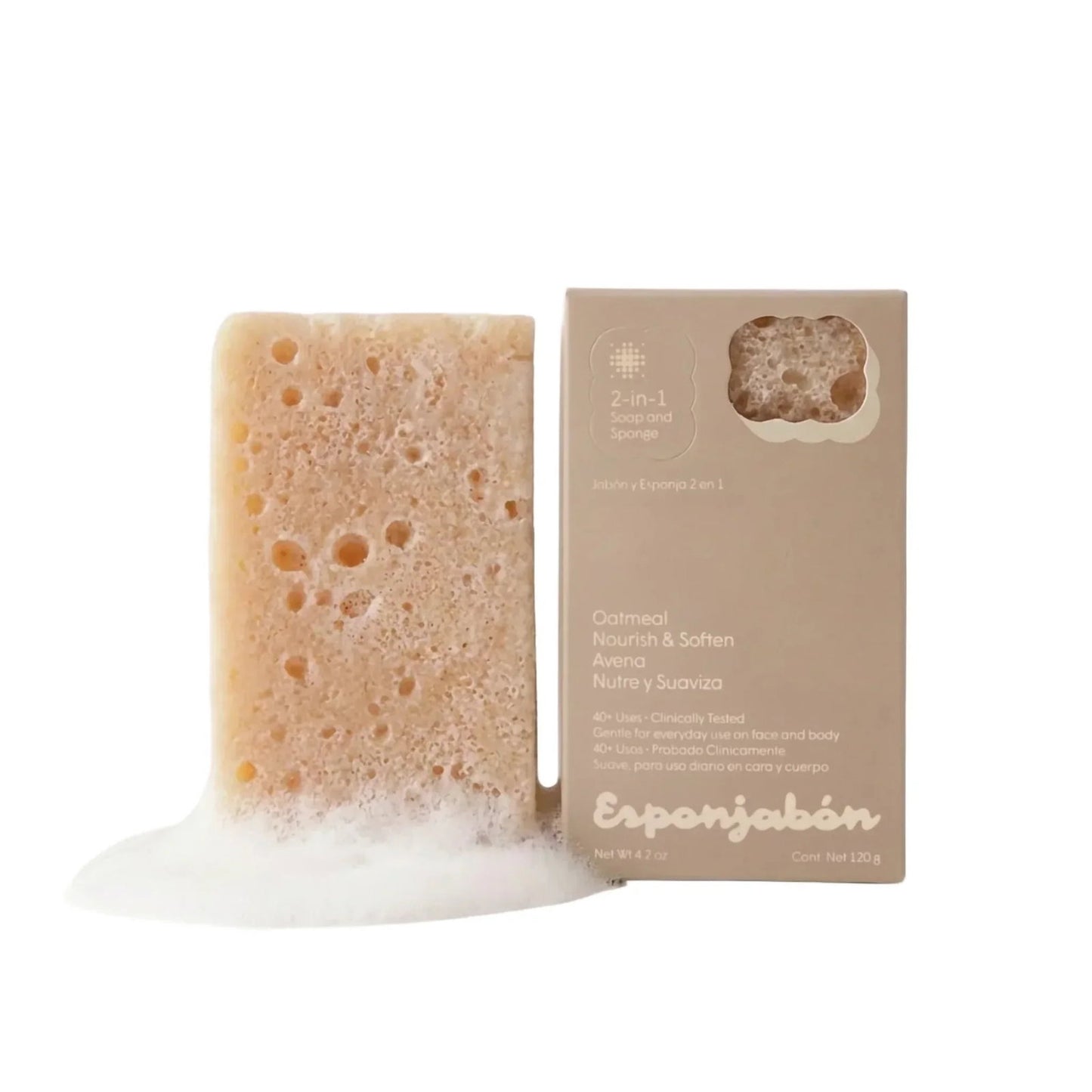Esponjabon, Oatmeal, Nourishing & Softening, Seife und Schwamm 2-in-1, Für Gesicht & Körper, 120 g