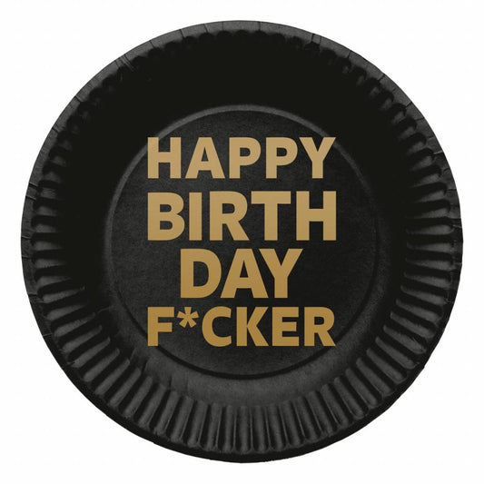 Fasnacht24 8 Happy Birthday Fucker Beschichtete Pappteller – 23cm - Fasnacht24.ch