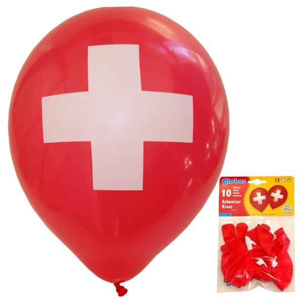 Fasnacht24.ch Swiss Kreuz Latexballons – 10er Pack, 31 cm Durchmesser - Fasnacht24.ch