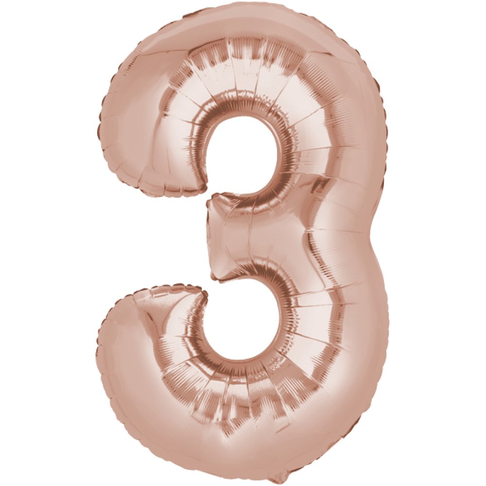 Anagram Folienballon Zahl 3 – Rose Gold – 86 cm Geburtstagsdeko - Fasnacht24.ch