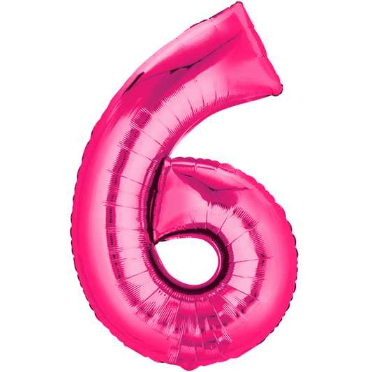 Fasnacht24.ch Folienballon Zahl 6 Pink 86cm Heliumballon von Fasnacht24