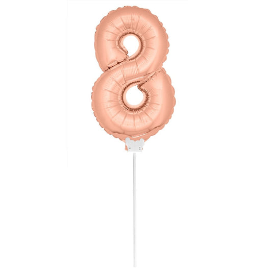 Fasnacht24.ch Rose Gold Folienballon Zahl 8 – 36 cm mit Haltestab