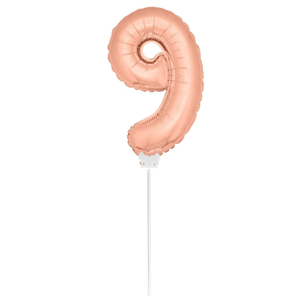 Fasnacht24.ch Rose Gold Zahlenballon 9 – 36cm Folienballon mit Halter - Fasnacht24.ch