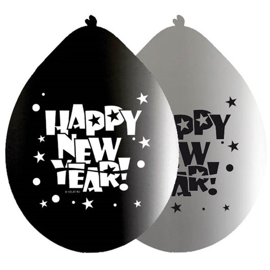 Fasnacht24.ch Happy New Year Luftballons – Silber Schwarz, 8er Pack