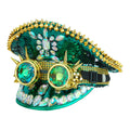 "FESTIVAL KAPPE GRÜNE PAILLETTEN MIT STACHELN, GLITZERSTEINEN & KALEIDOSKOPISCHER BRILLE MIT STACHELN" – Vorderansicht