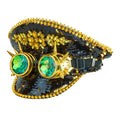 "FESTIVAL KAPPE WENDEPAILLETTEN SCHWARZ / GOLD MIT STACHELN, GLITZERSTEINEN & KALEIDOSKOPISCHER BRILLE MIT STACHELN" – Vorderansicht