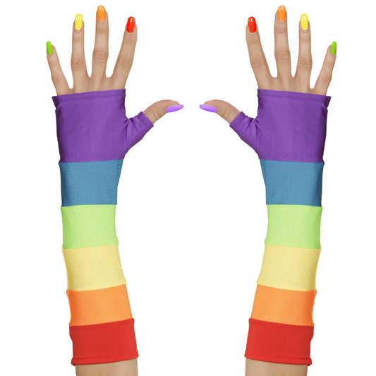 "FINGERLOSE SATINHANDSCHUHE IN REGENBOGENFARBE - 33 cm" – Vorderansicht