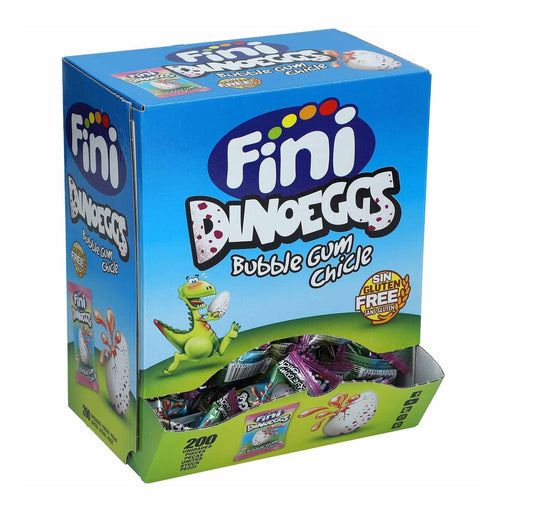 Fini Dinoeggs Bubble Gum 200er Erdbeergeschmack einzeln verpackt Thekendisplay – Produktansicht