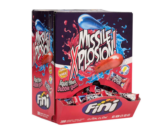 Fini Missile Xplosion Bubble Gum 200 Kaugummis mit flüssigem Kern. Glutenfrei. – Produktansicht
