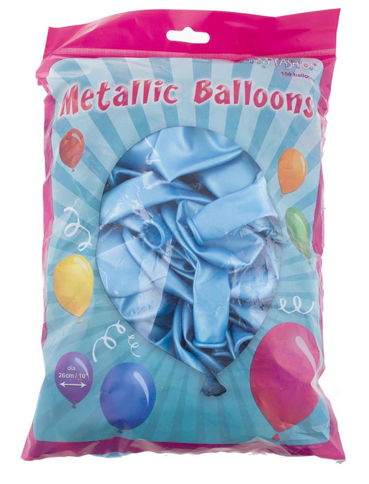 FunnyFashion Metallic Hellblaue Luftballons 27cm – 100 Stück Pack – Produktansicht