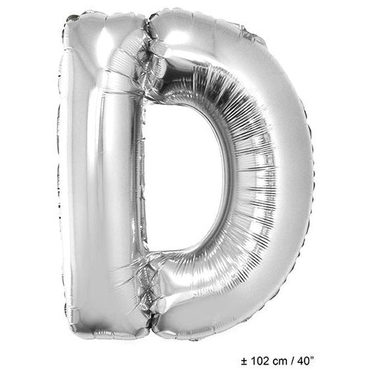 Buchstabenballon D Silber – 102cm Folienballon von FunnyFashion - Fasnacht24.ch
