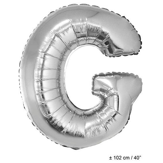 Buchstabenballon G Silber – FunnyFashion Folienballon 102 cm - Fasnacht24.ch