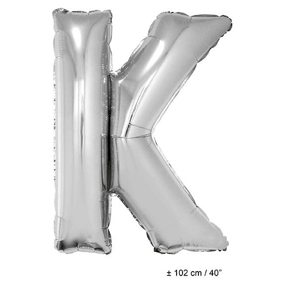 Buchstabenballon K Silber – FunnyFashion Folienballon 102 cm Giant - Fasnacht24.ch