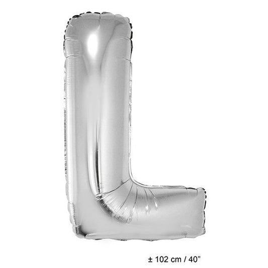 Buchstabenballon L Silber – 102cm Folienballon von FunnyFashion - Fasnacht24.ch