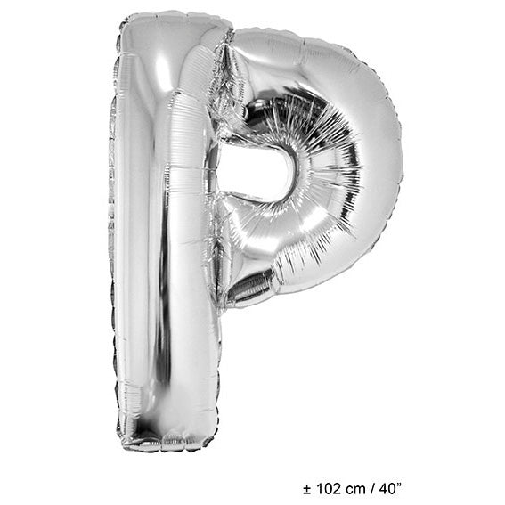 FunnyFashion Silberner Buchstabenballon P – 102 cm Folienballon - Fasnacht24.ch