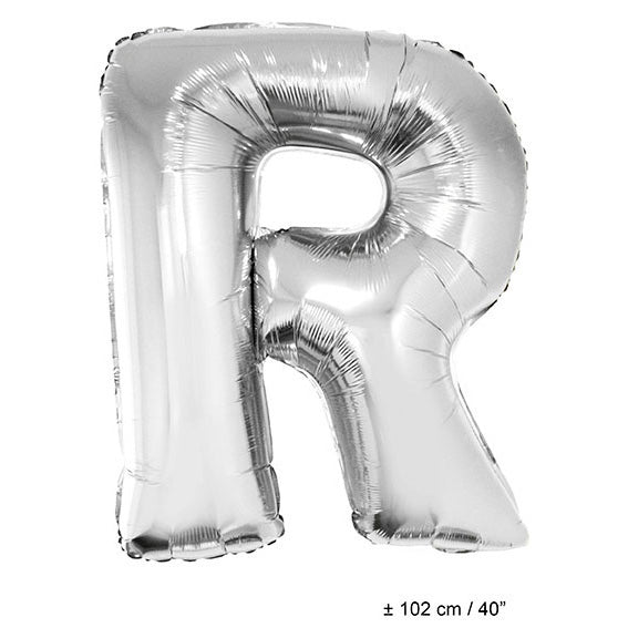 FunnyFashion Folienballon R Silber – 102 cm Riesiger Buchstabenballon - Fasnacht24.ch