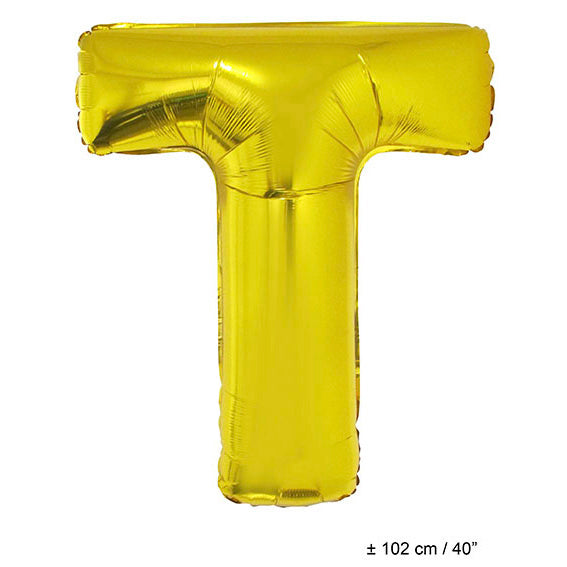 Buchstabenballon T Gold – FunnyFashion 102 cm Metallic Folienballon - Fasnacht24.ch