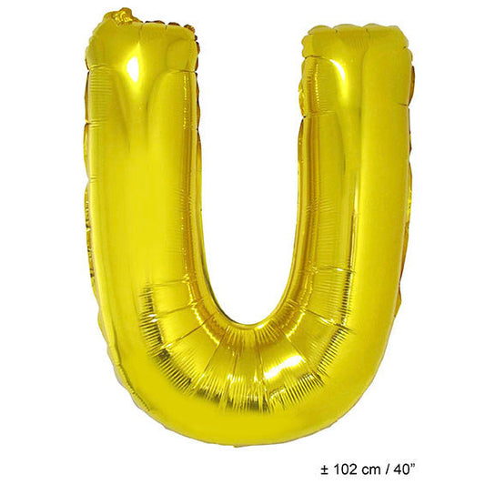 FunnyFashion Buchstabenballon U Gold – 102 cm Metallic Folienballon - Fasnacht24.ch