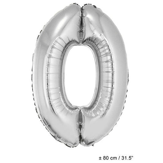 FunnyFashion Folienballon Zahl 0 Silber 80cm Party Deko