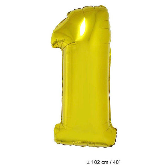FunnyFashion Folienballon Zahl 1 Gold 102 cm Riesenballon