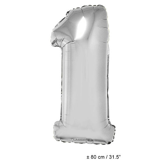 Folienballon Zahl 1 Silber – FunnyFashion 80cm Partydeko - Fasnacht24.ch