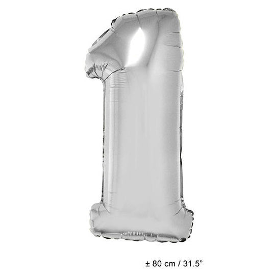 FunnyFashion Folienballon Zahl 1 Silber 80cm Partydeko