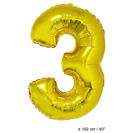 FunnyFashion Gold Folienballon Zahl 3 – 102 cm Partydeko