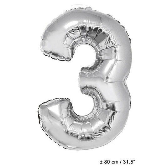 FunnyFashion Silber Folienballon Zahl 3 80 cm Partydeko