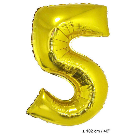 Goldene Folienballon Zahl 5 – 102cm | FunnyFashion Partydeko - Fasnacht24.ch