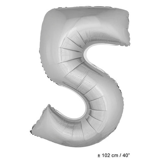 FunnyFashion Folienballon Zahl 5 Silber 102 cm Partydeko