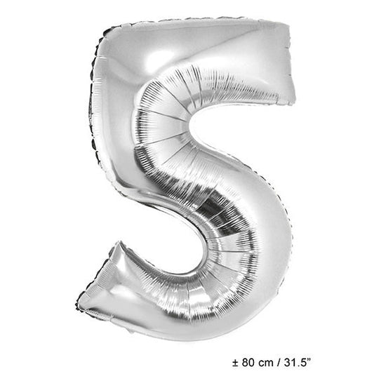 FunnyFashion Silber Folienballon Zahl 5 – 80cm Partydeko