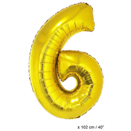 FunnyFashion Goldene Folienballon Zahl 6 102 cm Metallic