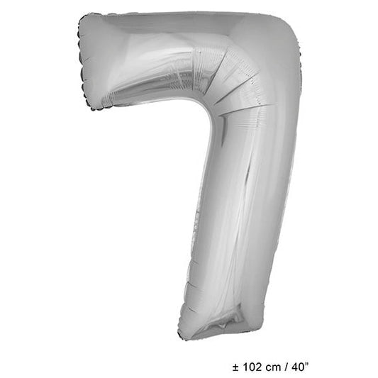 FunnyFashion Silber Folienballon Zahl 7 102 cm Partydeko