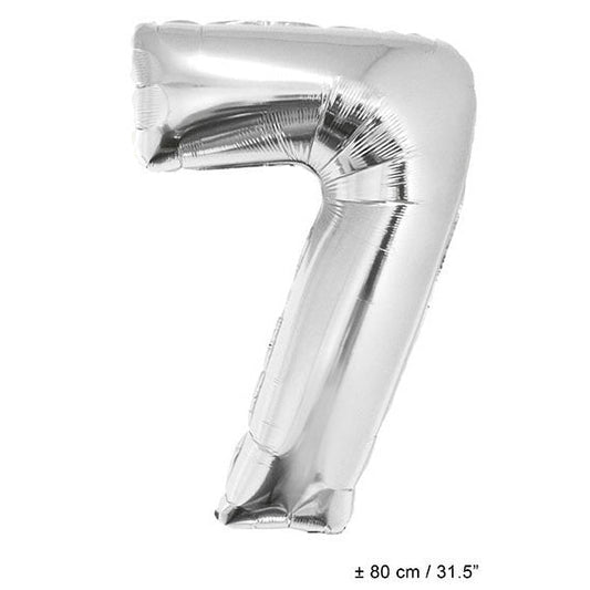 FunnyFashion Folienballon Zahl 7 Silber 80 cm Partydeko