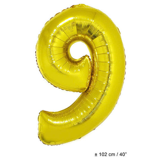 FunnyFashion Gold Folienballon Zahl 9 102cm Partydeko