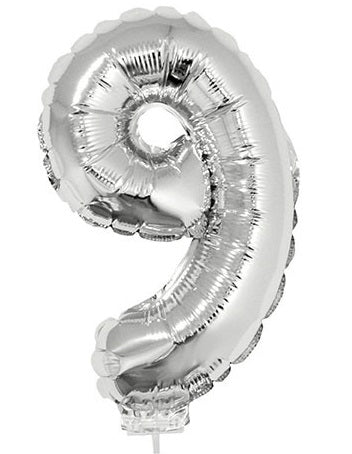 FunnyFashion Silber Folienballon Zahl 9 – 41 cm Geburtstagsdeko
