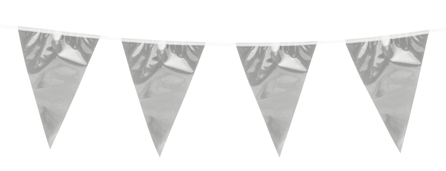 FunnyFashion Metallic Silber Girlande – 10 Wimpel, 5m Länge - Fasnacht24.ch