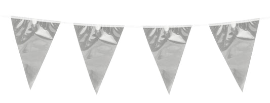 FunnyFashion Metallic Silber Girlande – 10 Wimpel, 5m Länge - Fasnacht24.ch