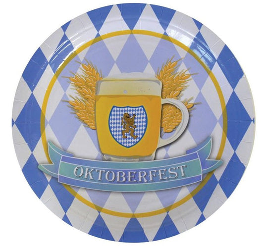 FunnyFashion Oktoberfest Pappteller Braun Weiss 8 Stück 23 cm - Fasnacht24.ch