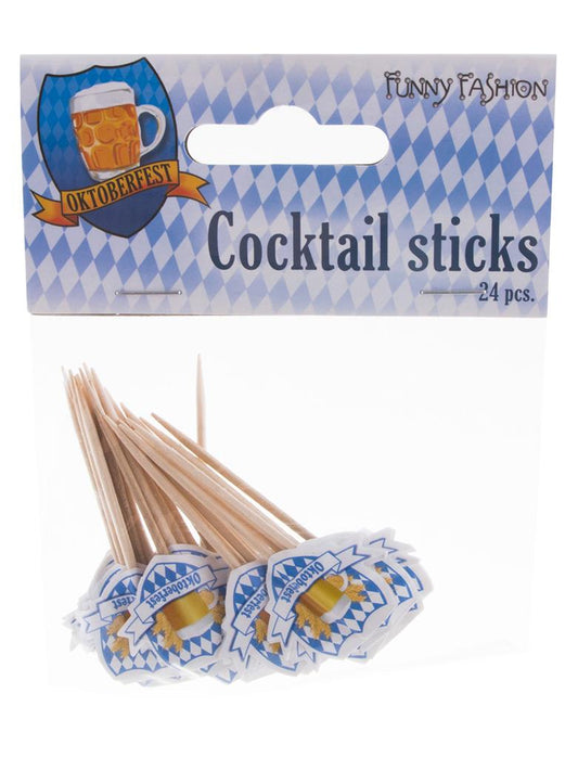 FunnyFashion Oktoberfest Snackspiesse aus Birkenholz 24 Stück mit Flagge