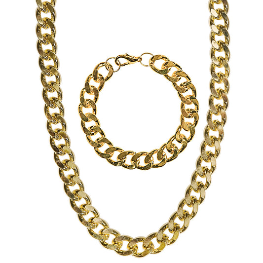 "GANGSTER/RAPPER/ZUHÄLTER" (Goldhalskette und Armband) – Vorderansicht